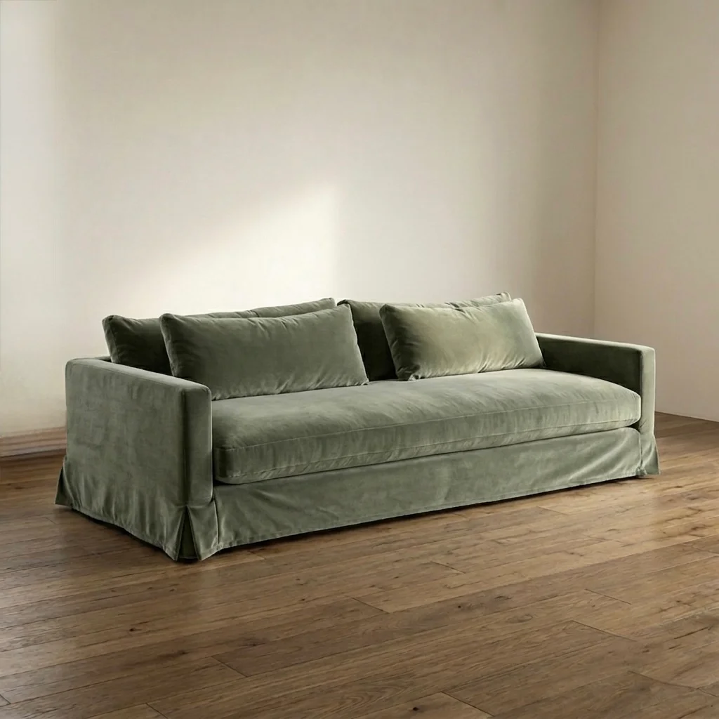 Aria Slipcover Sofa sage green velvet