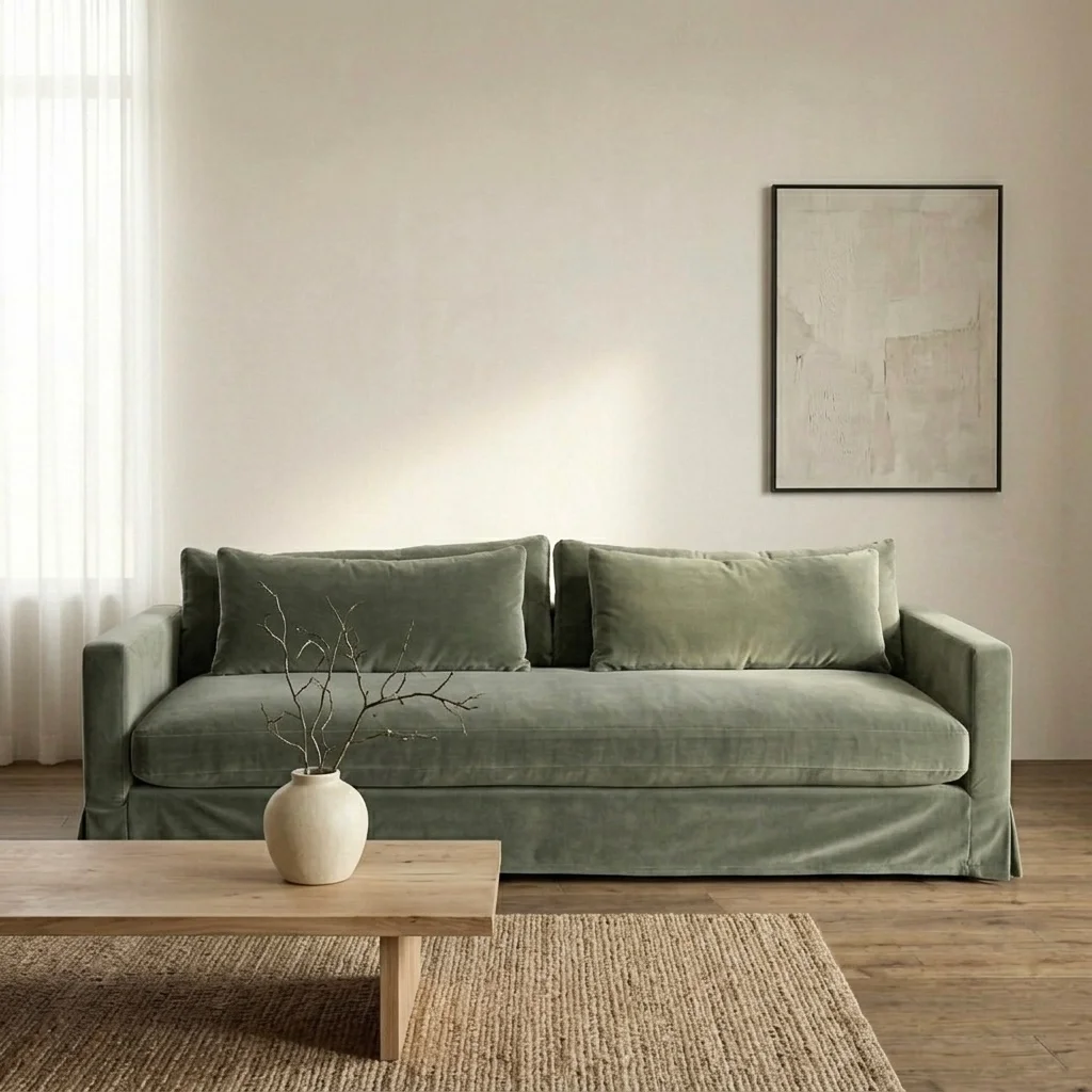 Aria Slipcover Sofa sage green velvet — view 2